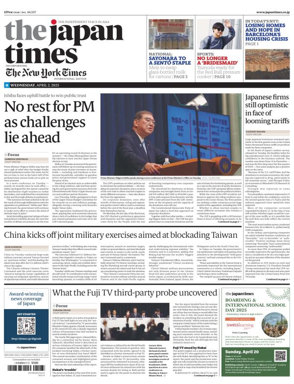 Prima-pagina-The-Japan-Times-oggi-edizione-di-oggi-20250402